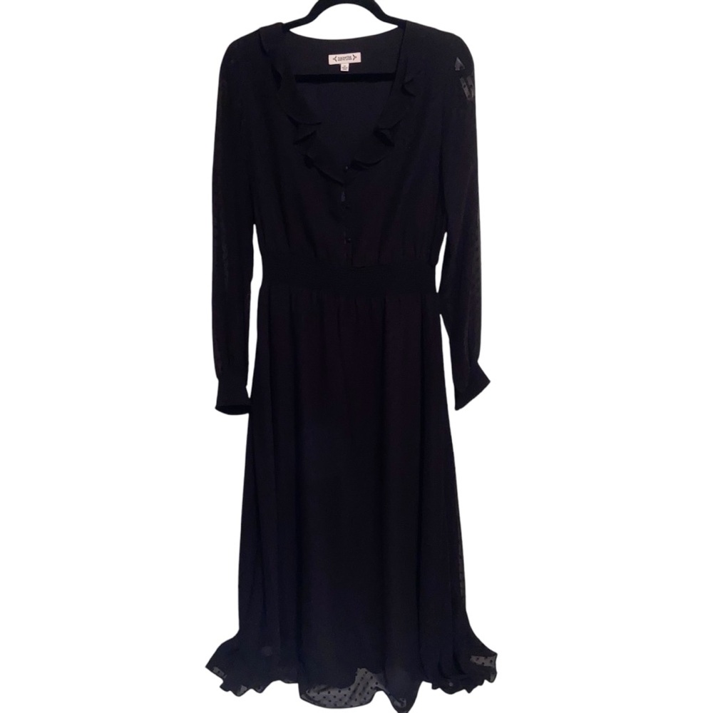 Nanette Lepore Dress Womens Size 10 Black Long Sleeve Swiss Dot Smocked NWT